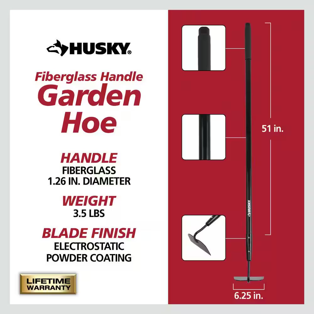 51 In. L Fiberglass Handle 6.25 In. Garden Hoe with Grip