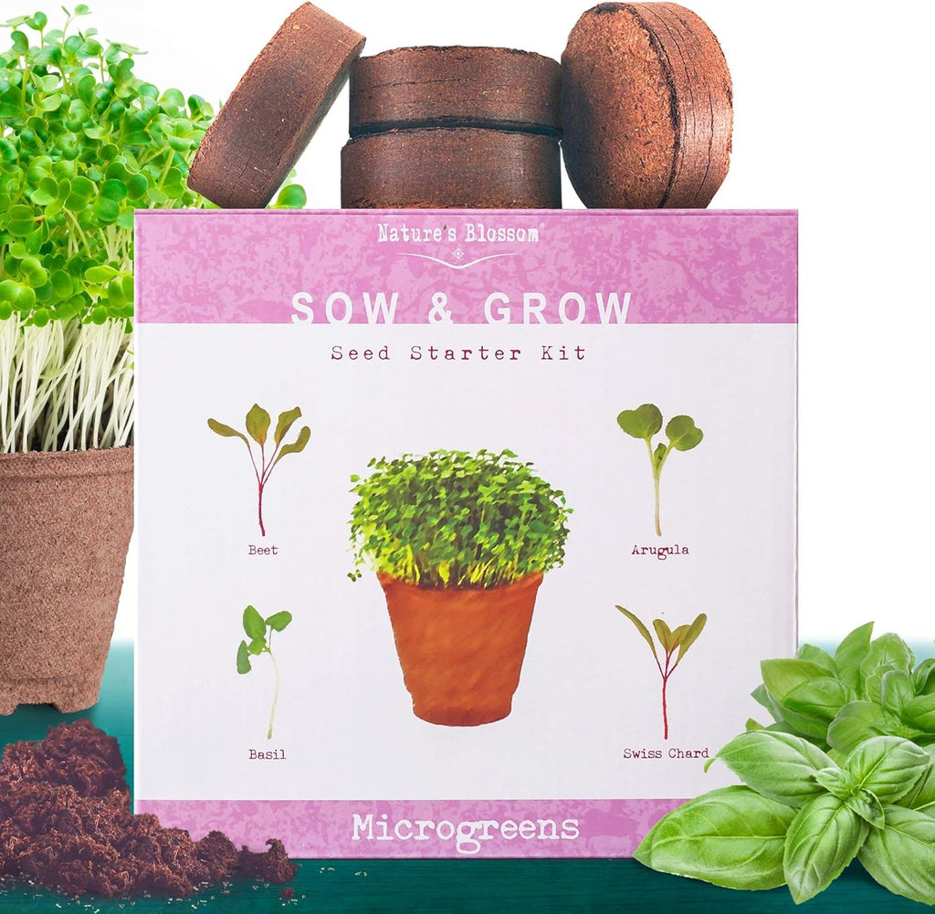 Nature’S Blossom Microgreens Sprouting Kit – Outdoor & Indoor Herb Garden W/Arugula, Basil, Beets, and Chard Seeds – Gardening Gifts