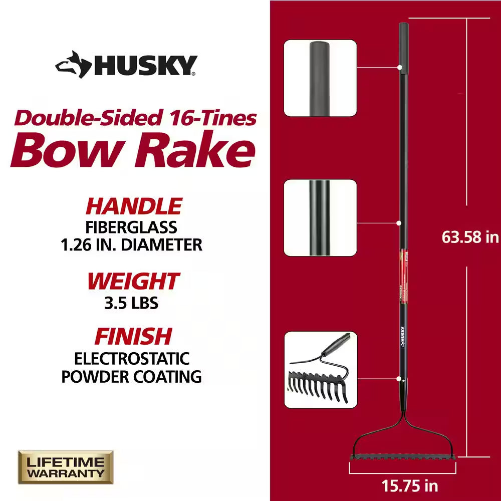 57 In. Fiberglass Handle 16-Tines Bow Rake