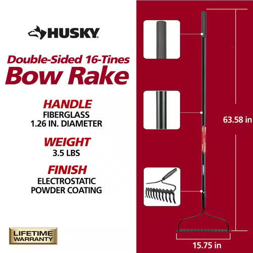 57 In. Fiberglass Handle 16-Tines Bow Rake
