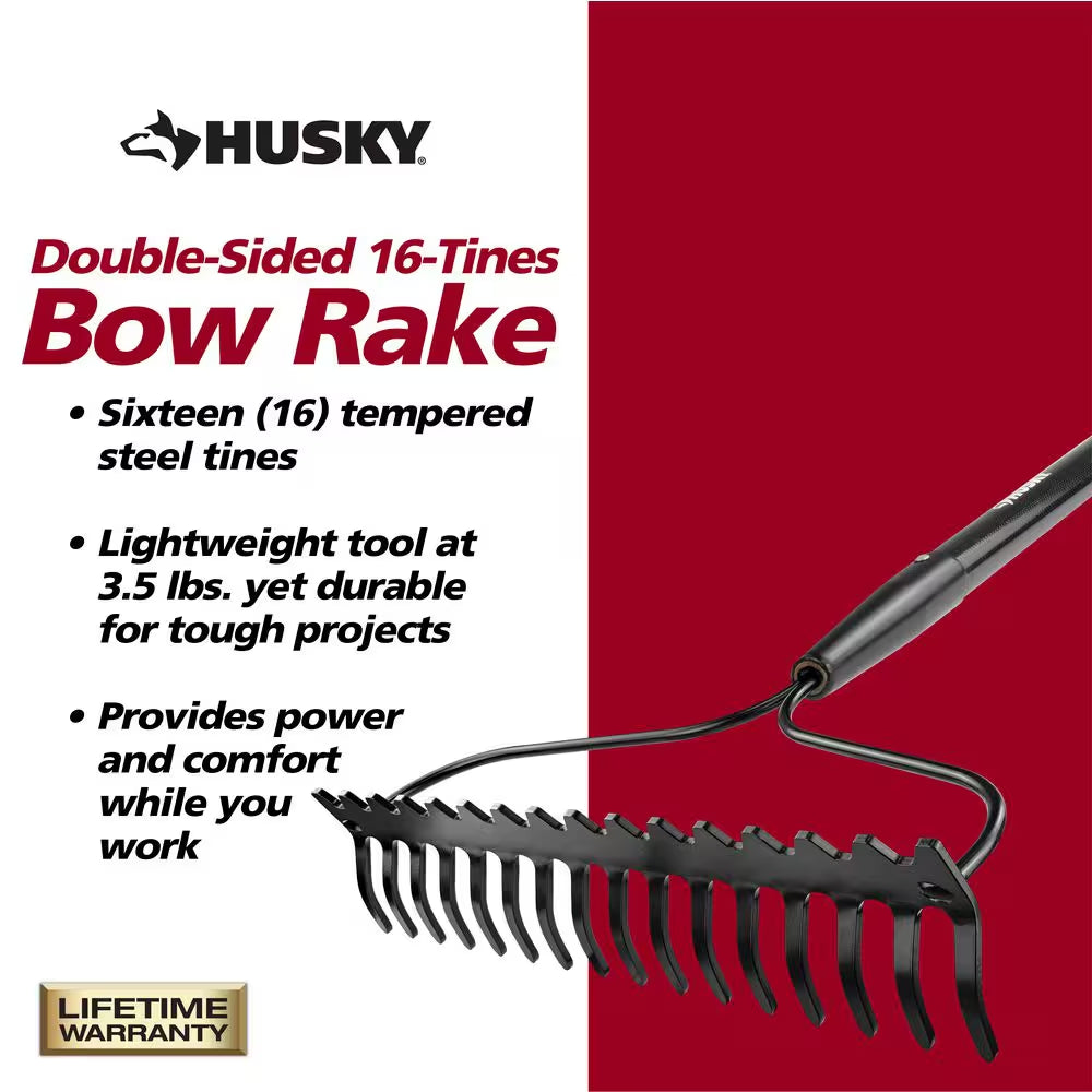 57 In. Fiberglass Handle 16-Tines Bow Rake