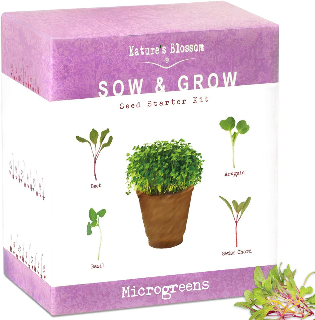 Nature’S Blossom Microgreens Sprouting Kit – Outdoor & Indoor Herb Garden W/Arugula, Basil, Beets, and Chard Seeds – Gardening Gifts