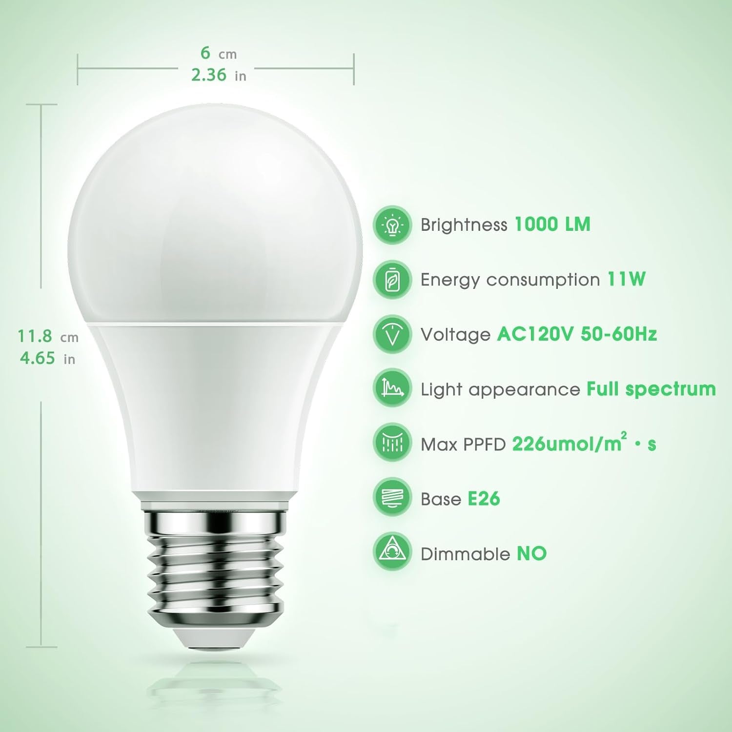 Grow Light Bulbs, LED Grow Light Bulb A19 Bulb, Full Spectrum Grow Light Bulb, Plant Light Bulbs E26 Base, 11W Grow Bulb 100W Equivalent, Grow Light for Indoor Plants, Seed Starting, 6 Pack