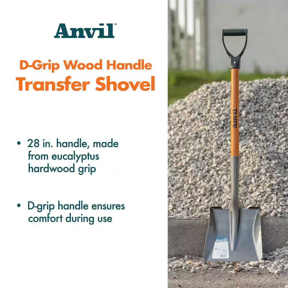 28 In. D-Grip Short Wood Handle Carbon Steel Transfer Shovel
