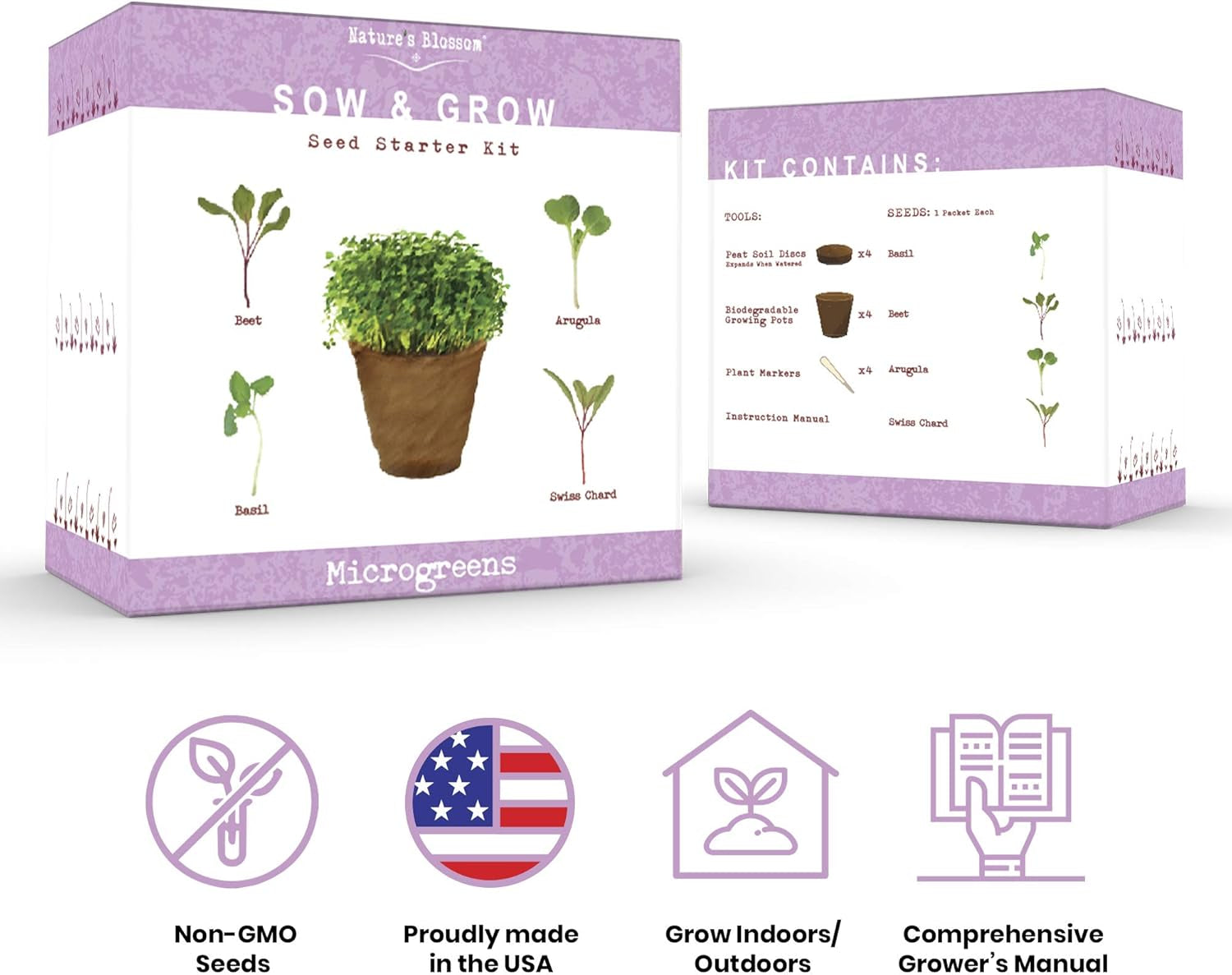 Nature’S Blossom Microgreens Sprouting Kit – Outdoor & Indoor Herb Garden W/Arugula, Basil, Beets, and Chard Seeds – Gardening Gifts