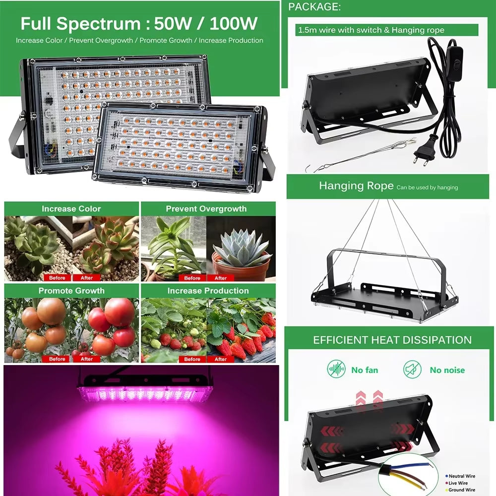 Led Grow Light Full Spectrum Phyto Lamp for Plant Light 300W Hydroponics Growing System Greenhouse Flower Seeds Grow Lighting