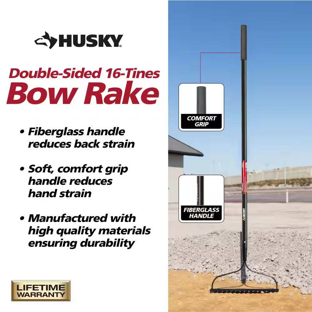 57 In. Fiberglass Handle 16-Tines Bow Rake