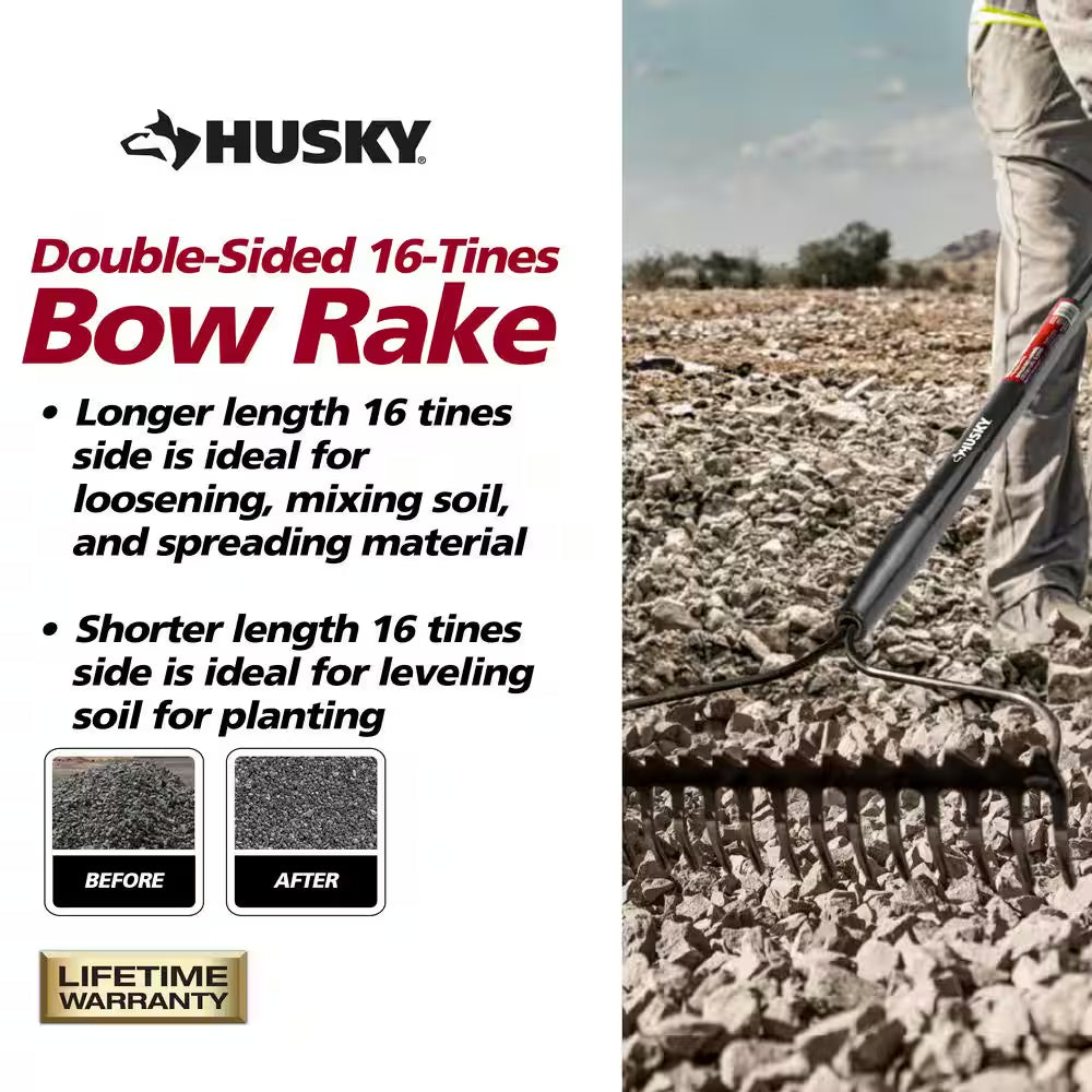 57 In. Fiberglass Handle 16-Tines Bow Rake